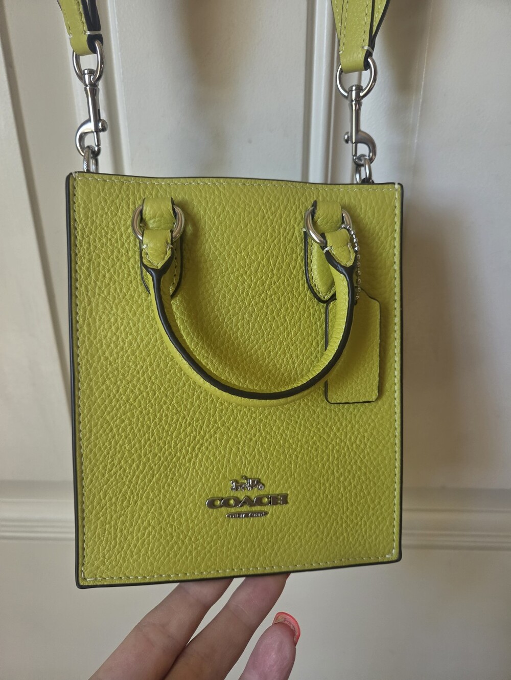 Coach North/South Mini Pebbled Leather Tote in Chartreuse Yellow #B2311- CJ501